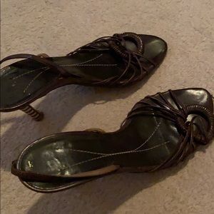 Kate Spade brown strappy sandals, striped heel